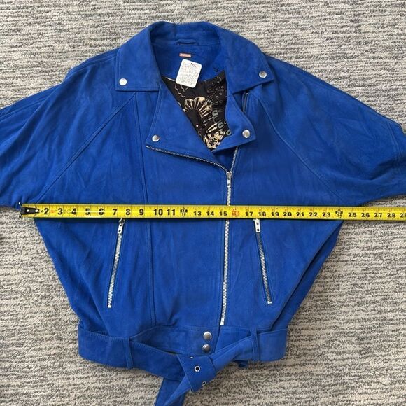 NWT BLUE Free People Drapey Suede Moto Jacket Large - Picture 10 of 16